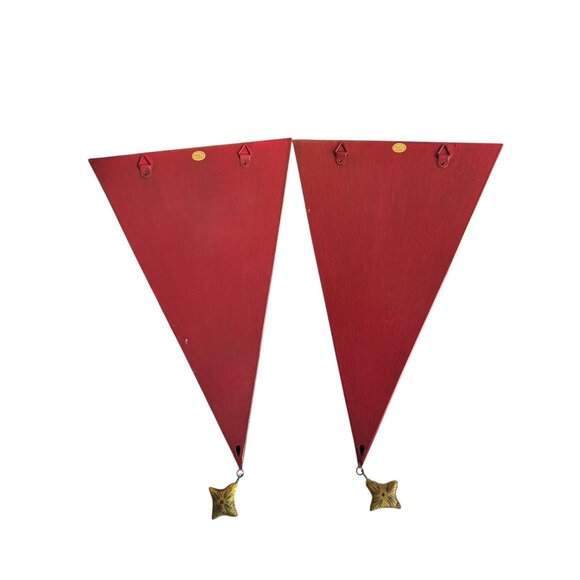 Pair Of Southern Living Red Metal Wall Sconces With Gold Star Accents & Hanging - Picture 6 of 9